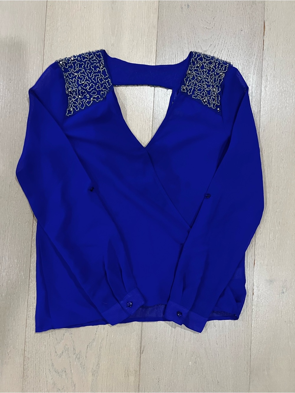 Charlotte Russe Royal Blue Beaded Y2K Going Out Shirt Cutout Back Size S